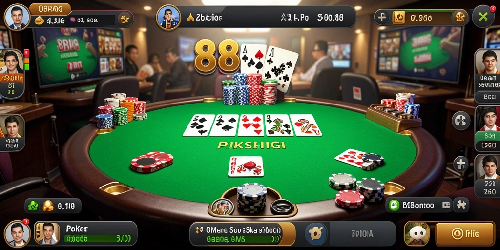 Tampilan antarmuka dan fitur-fitur menarik dalam game Poker.