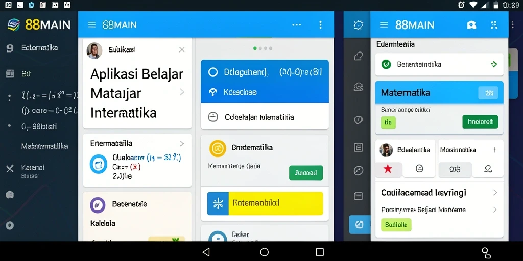 Antarmuka dan fitur interaktif aplikasi Belajar Matematika 88MAIN.