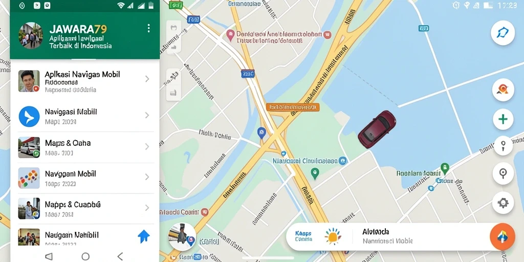 Antarmuka navigasi mobil JAWARA79 yang sederhana dan informatif.