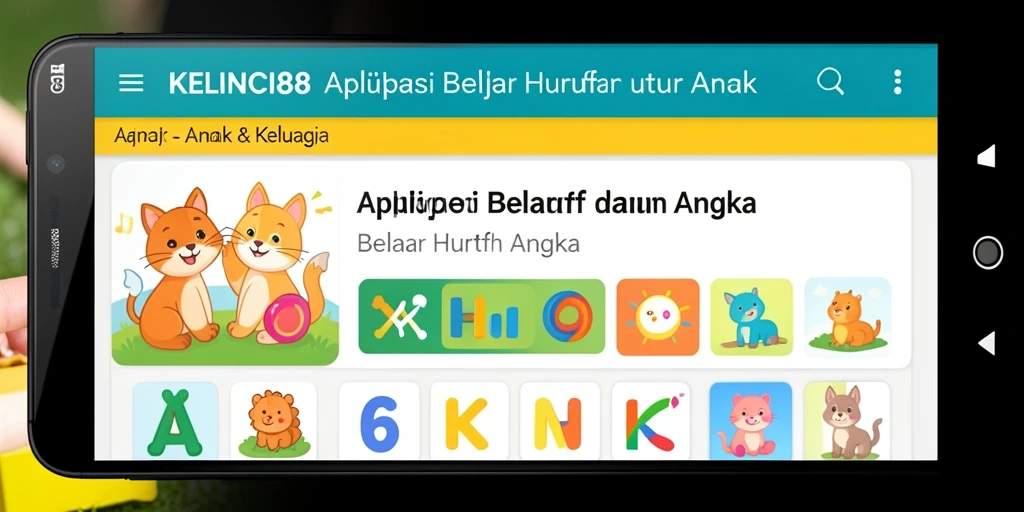 Tampilan antarmuka interaktif KELINCI88 untuk belajar huruf dan angka.