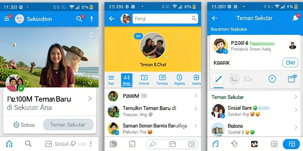 Screenshot antarmuka P200M menunjukkan fitur pencarian teman baru.
